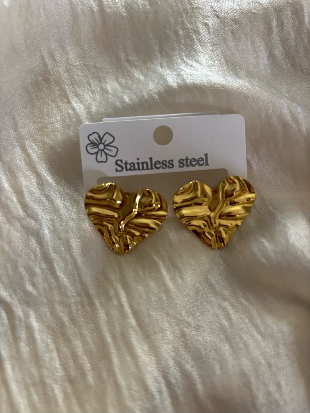 Gold Heart Stainless Steel Stud Earrings